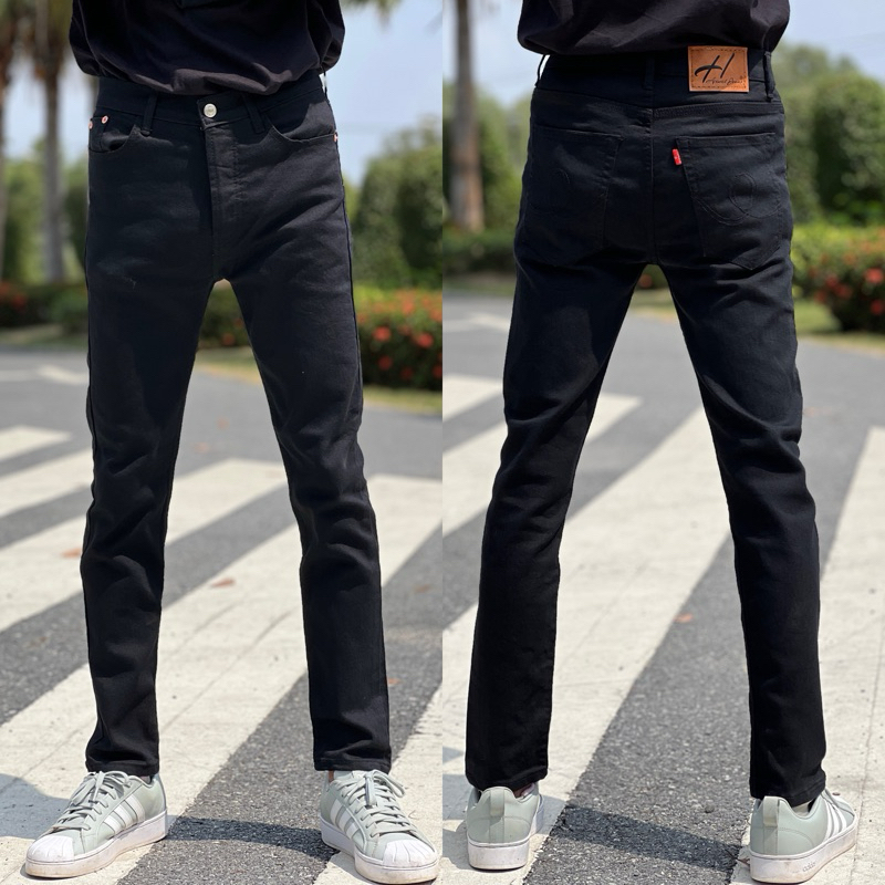 กางเกงขาเดฟ สีดำ ผ้ายืด