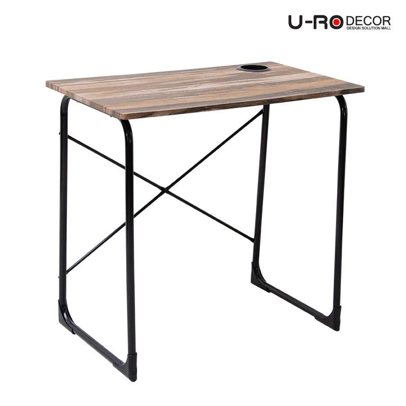 U-RO DECOR โต๊ะทำงานอเนกประสงค์ รุ่น IRIS (สีวินเทจแนเชอรัล/ขาสีดำ) มีที่วางแก้วน้ำ หน้าโต๊ะทำจากแผ่น MDF และหนา 15 มม.