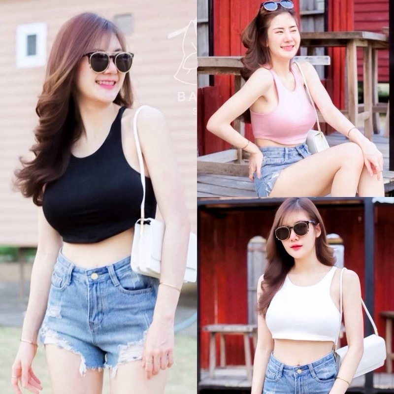 aimorn_shop ครอปกล้าม Cropเสื้อกล้าม ดีเทลด้วยชายโค้ง ผ้าเรย่อน2ชิ้น ทรงสวยมากๆ