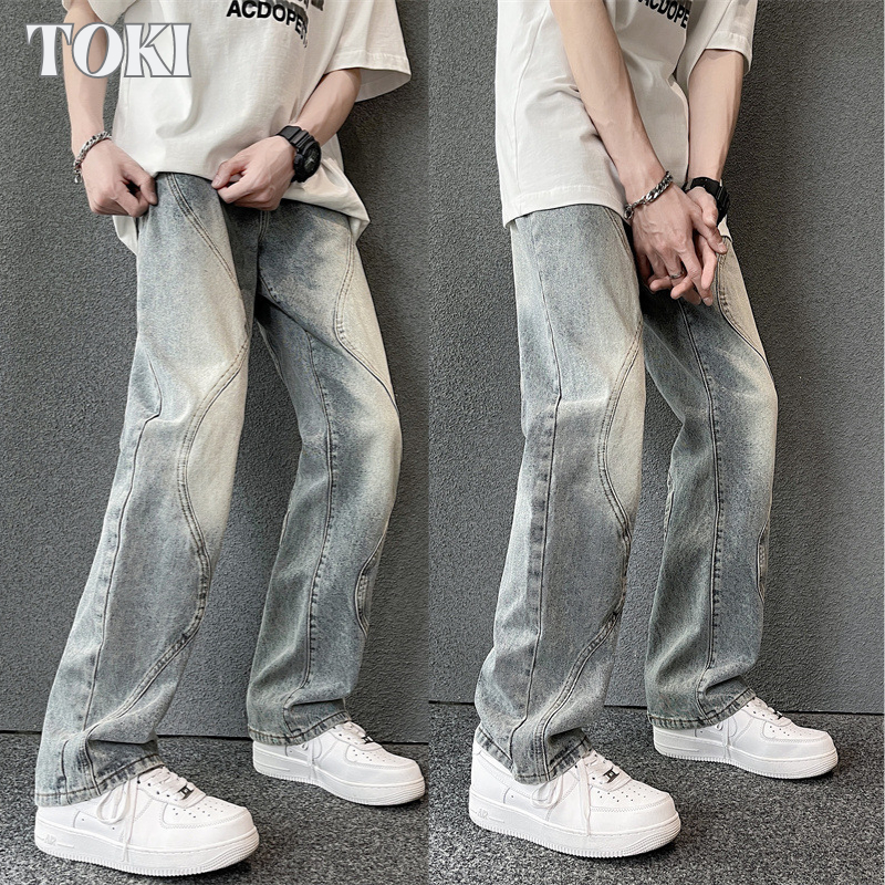 พร้อมส่ง กางเกงยีนขายาวผู้ชายขาเดฟ เท่ๆ Jeans สไตล์วินเทจ สียีนส์ฟอกแนวย้อนยุค ยีนส์ขายาวทรงกระบอกเล็ก