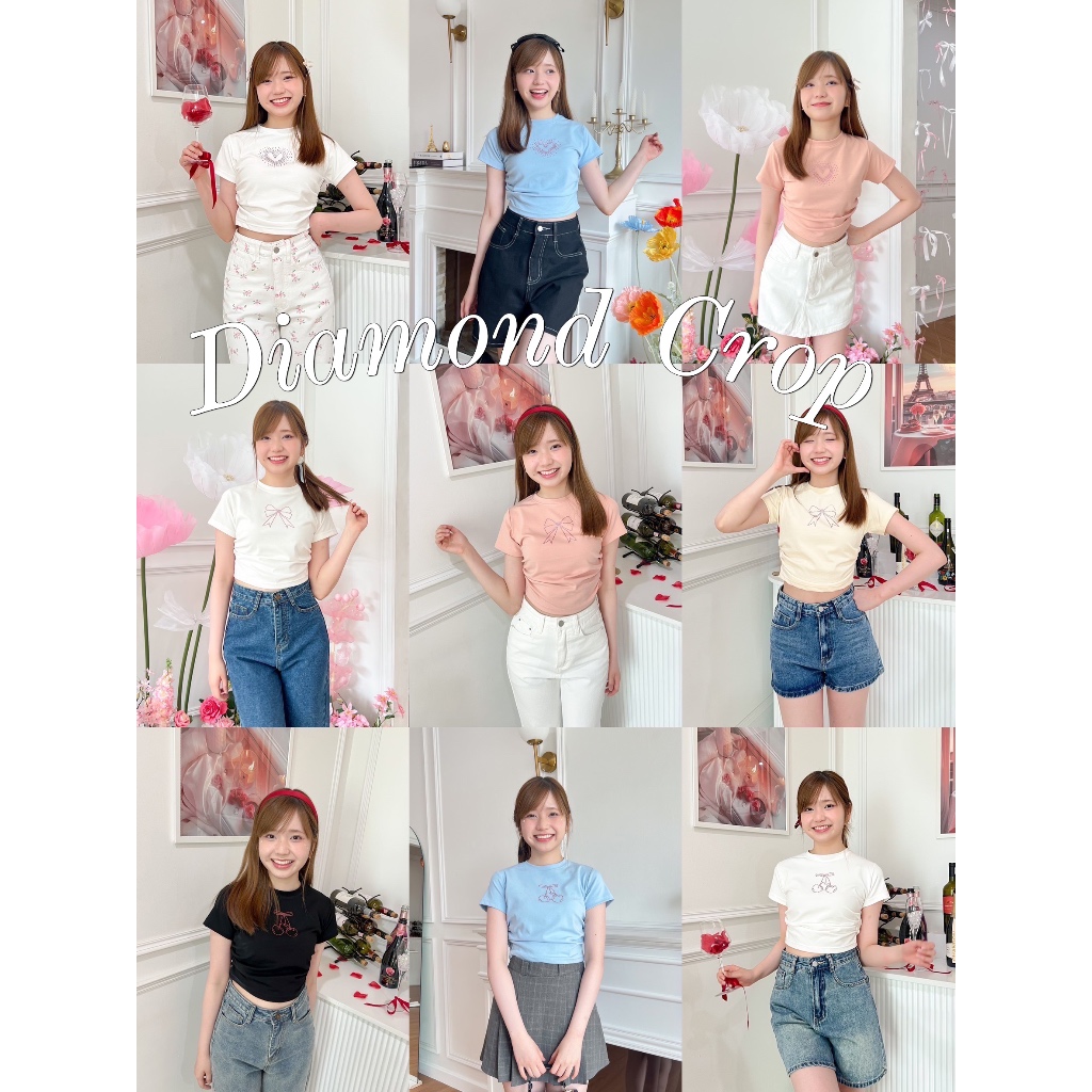 Bowy Diamond Crop เสื้อครอป ผ้ายืดพรางหุ่น (พร้อมส่ง)