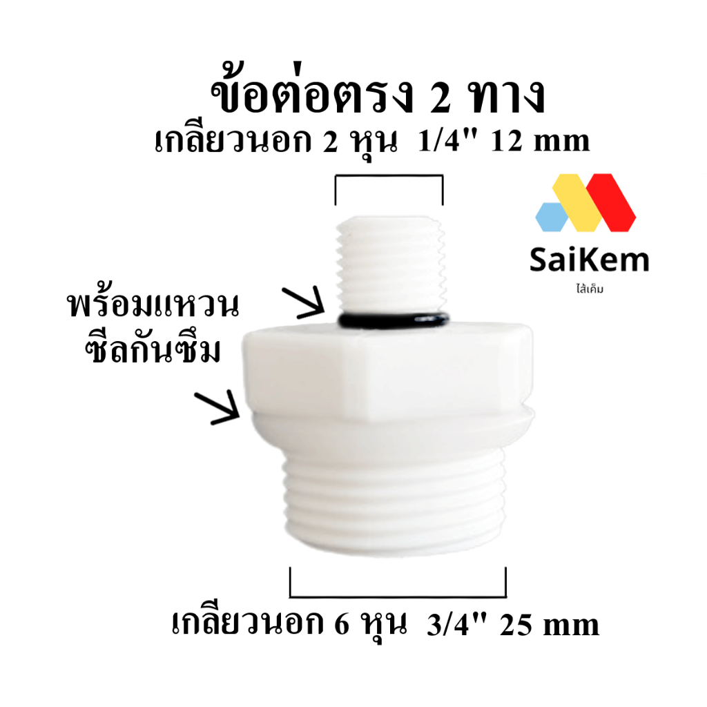 ข้อต่อตรง  2 หุน 1/4" 12 mm เกลียวนอก แปลงเป็น 6 หุน 3/4" 25 mm เกลียวนอก พร้อมแหวนซีลกันซึม ข้อต่อเครื่องกรองน้ำ