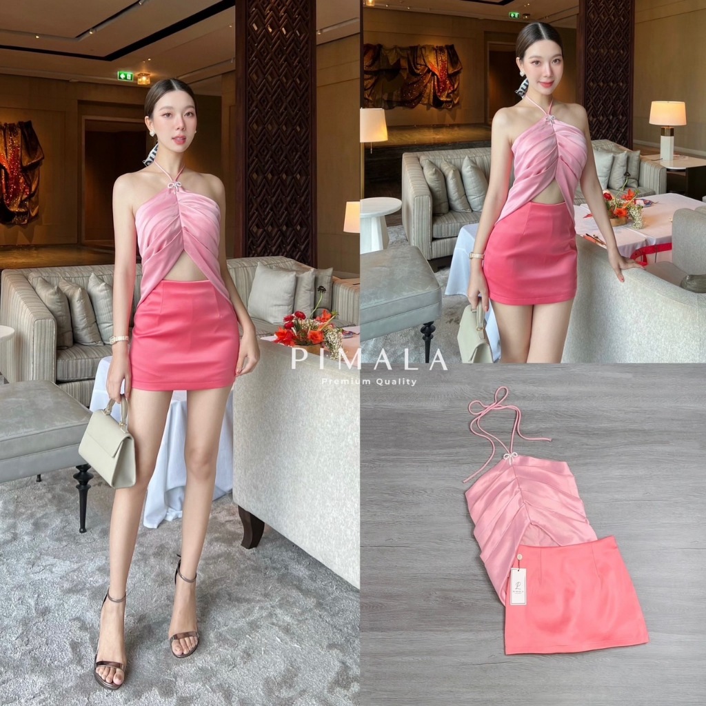 Pimala เซ็ทเสื้องานหรูสวยมากกค้ามีเข็มกลัดโบว์เพชรเล็กๆ