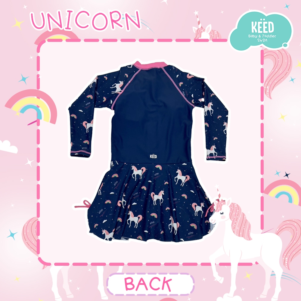 KEED بدلة سباحة بنات Unicorn بأكمام طويلة وتنورة — صورة 7