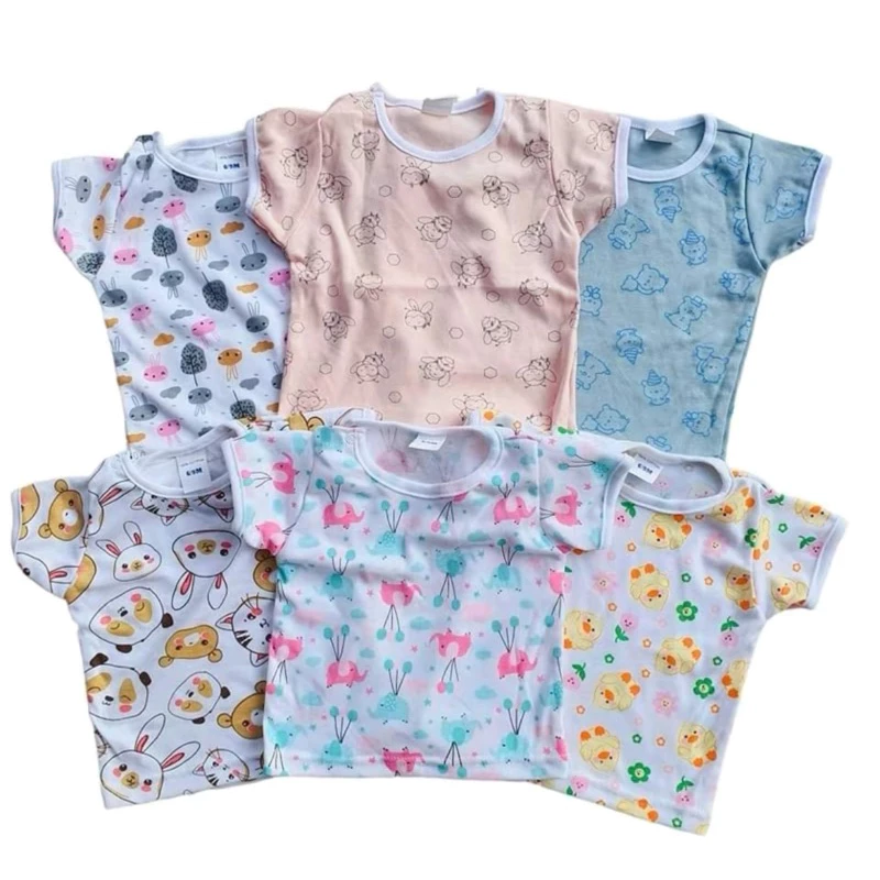 *แพ็ค3ตัว* เสื้อแขนสั้นเด็ก 3-9เดือนและ1,2,3ขวบ แบบสวมหัว ผ้าคอตตอน100%