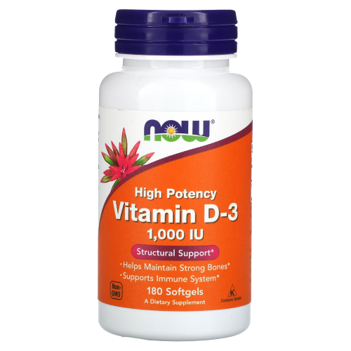 วิตามินดี3 NOW Foods, Vitamin D-3, High Potency, 1,000 IU, 180 Softgels