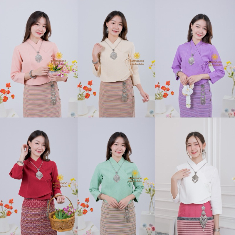 💐 คำปู้จู้ เสื้อพื้นเมือง ทรงป้าย แขนสี่ส่วน อัดกาว 💐