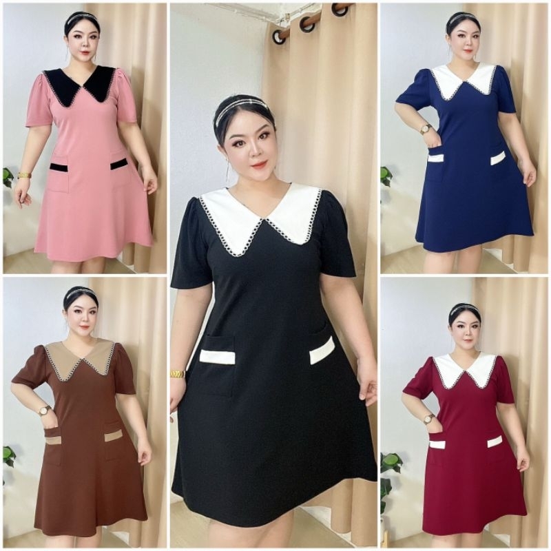 ( พร้อมส่ง) เดรสสาวอวบ ผ้าไม่ต้องรีด อก40-46นิ้ว/เอว34-44นิ้ว/สะโพก50นิ้ว+++/ ชุดคนอ้วน เสื้อผ้าไซส์ใหญ่