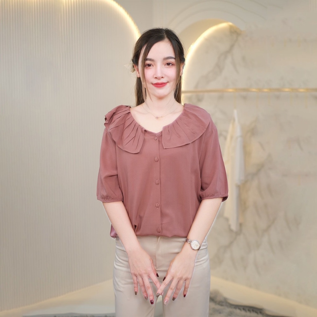 🔥Chanan☘️ เสื้อคอตตอน แขนยาวปิดศอก แต่งระบายคอ ผ้านิ่มใส่สบาย ใส่ทำงาน สาวออฟฟิศ มี3สี รุ่นKM