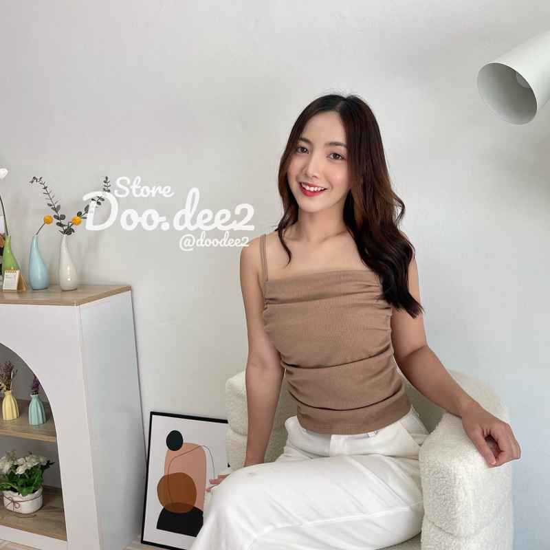 DOODEE2 เสื้อสายเดี่ยวย่นด้านหน้า น่ารักมากผ้าร่องเล็ก