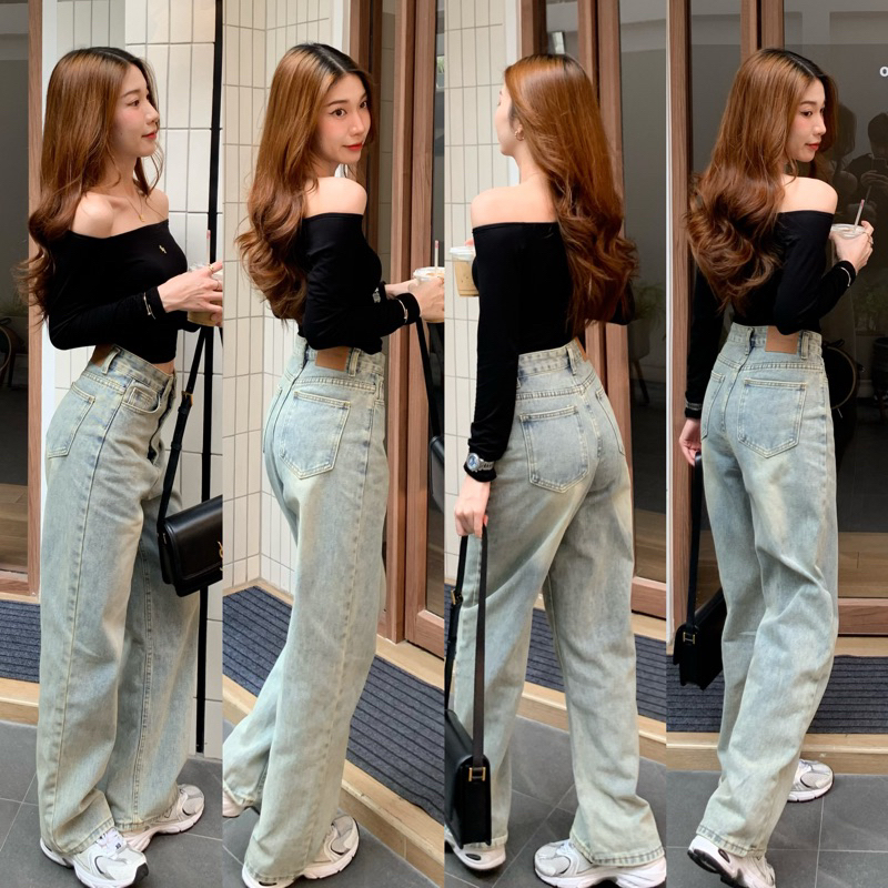Signature Jeans 690.- กางเกงยีนส์เอวสูงขากระบอกทรงสวย ผ้ายีนส์หนานุ่ม