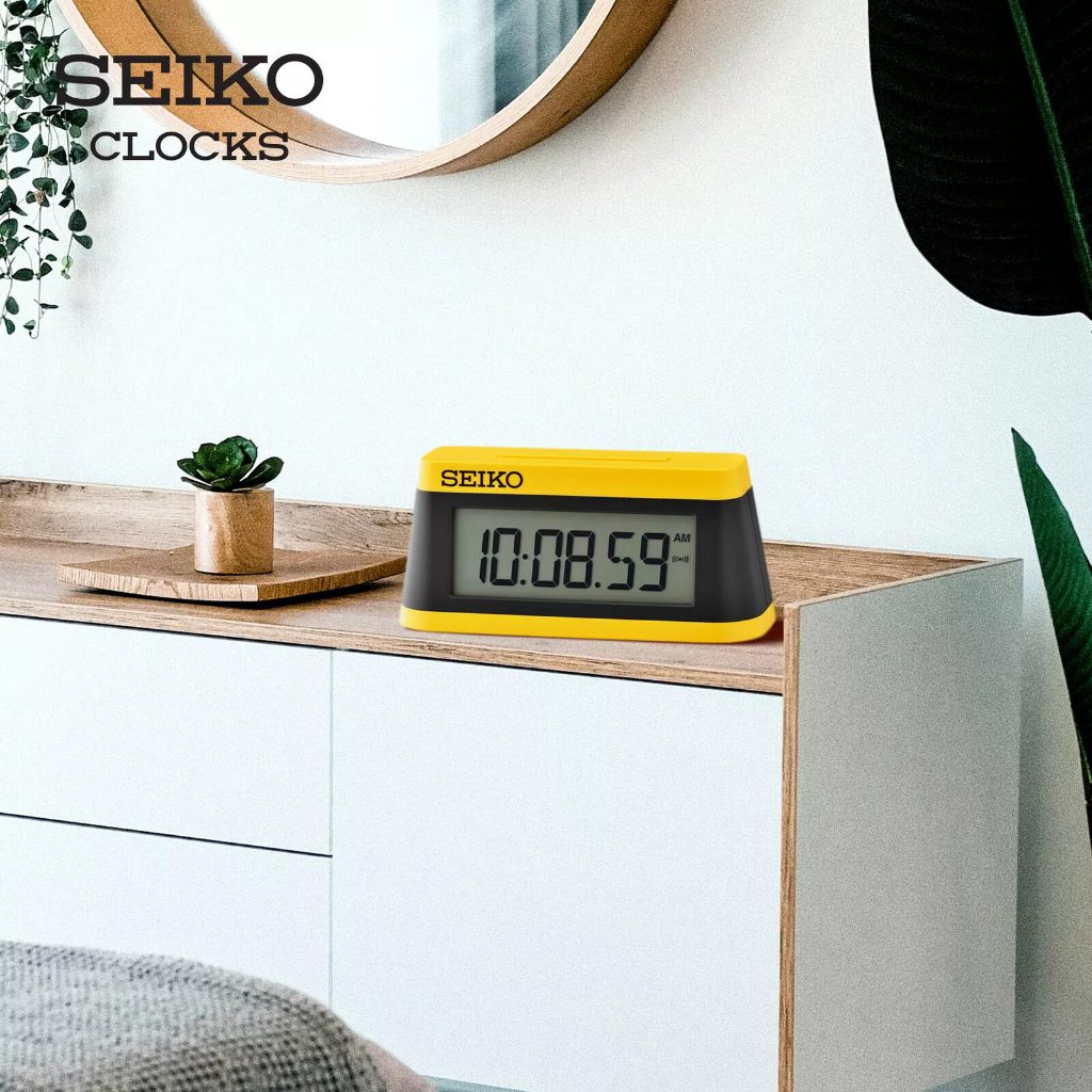 นาฬิกาปลุก Digital ตั้งโต๊ะ สามารถจับเวลานับเดินหน้า และ ถอยหลัง SEIKO รุ่น QHL091Y สีเหลือง