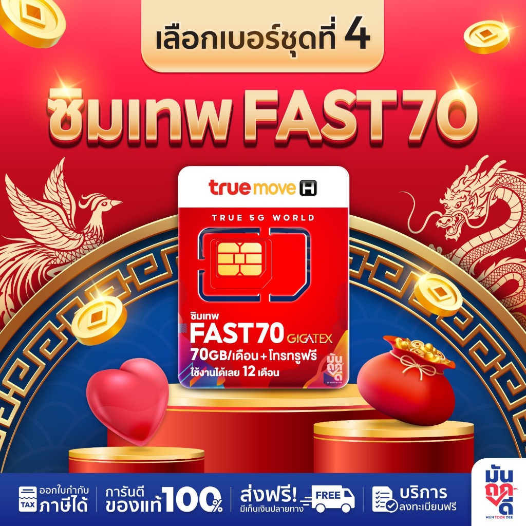 [ เลือกเบอร์สวย ชุด4 ] ซิมเทพทรู Fast70 ซิมเทพ maxspeed 70GB ต่อเดือน โทรทรูฟรี ซิมเน็ตรายปี เลขสวย เบอร์ดี มันถูกดี