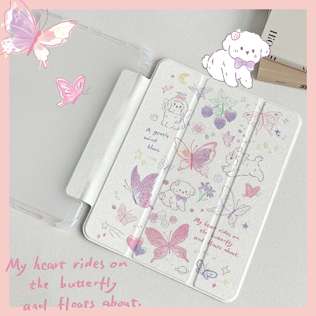 🌻24 ชั่วโมง🌻เคสป้องกัน iPad ผีเสื้อวาดดินสอ Gen9 Air5 10.9 พร้อมถาดใส่ปากกา Pro11 gen11 Air4 AIR6