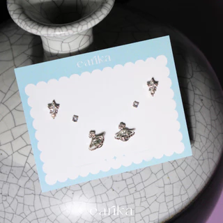 earika.earrings - milky way set เซ็ตต่างหูแป้นทับธีมดาวอวกาศ ก้านเงินแท้ชุบทองคำขาว เหมาะสำหรับคนแพ้ง่าย