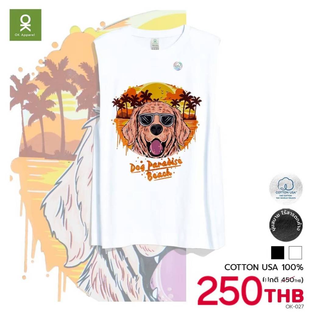 OK Apparel เสื้อกล้าม เสื้อแขนกุดหน้าร้อนทะเล ลายด็อก ผ้าคอตตอน USA100% เสื้อคู่ OVERSIZE
