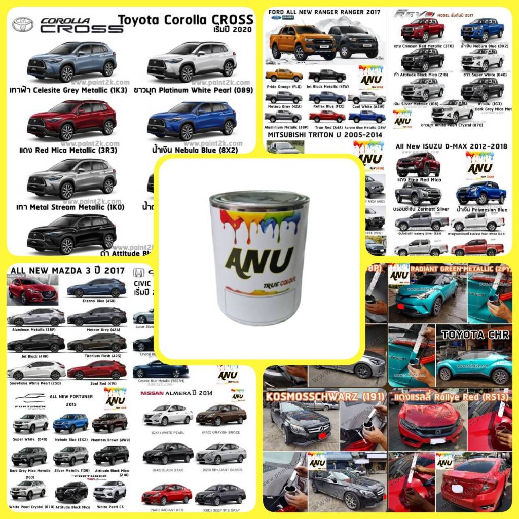 สีพ่นรถยนต์ ANU (GBO) เกรด 2K สีตรงเบอร์รถ ขนาด 500 ml สำหรับรถทุกรุ่น ทุกยี่ห้อ