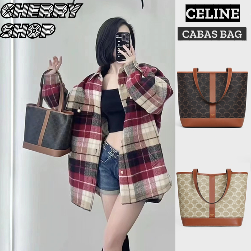 🍒ซีลีน Celine CABAS Medium/Small Logo Print Handbag🍒กระเป๋าถือสตรี