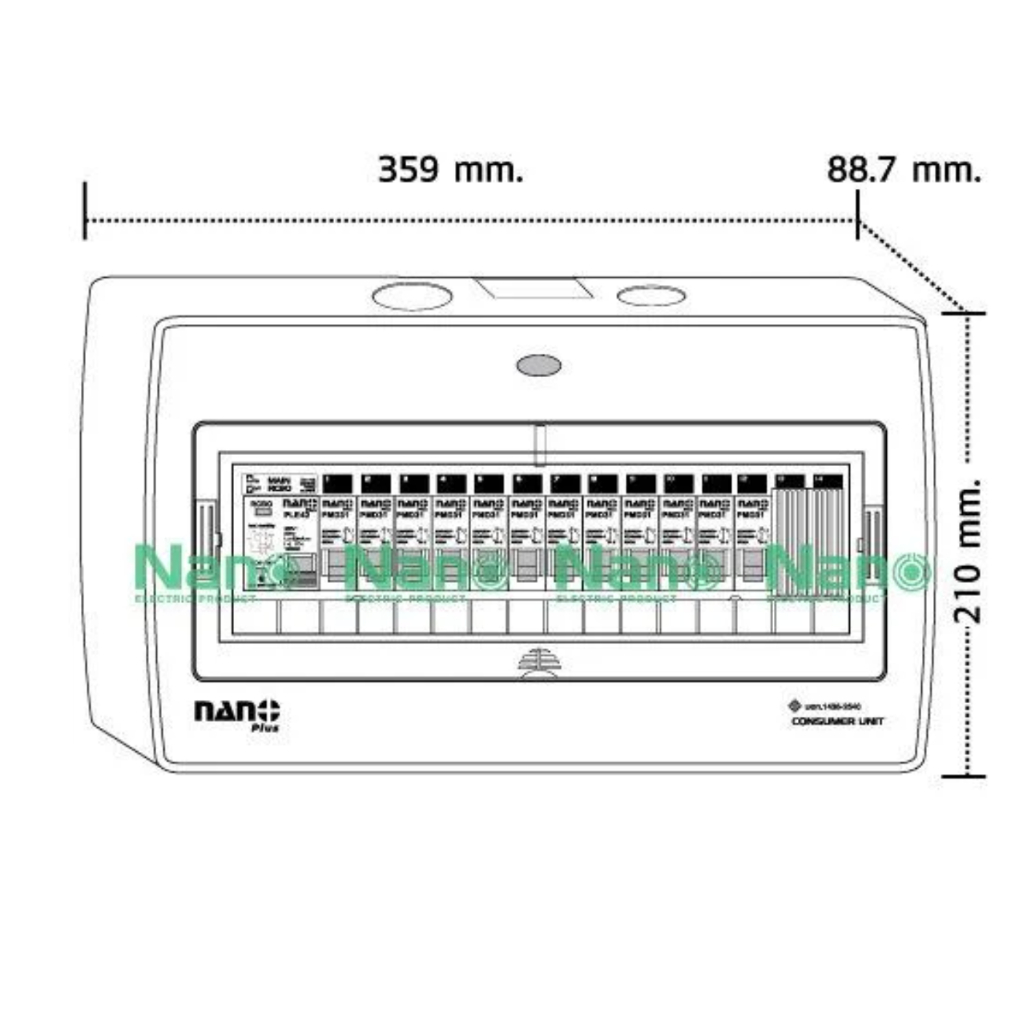 ตู้คอนซูมเมอร์ ยูนิต NANO PLUS เมน+ 14ช่อง (พร้อมMCB 40A,50A,63A+ลูกย่อย12ลูก) - รูปที่ 2
