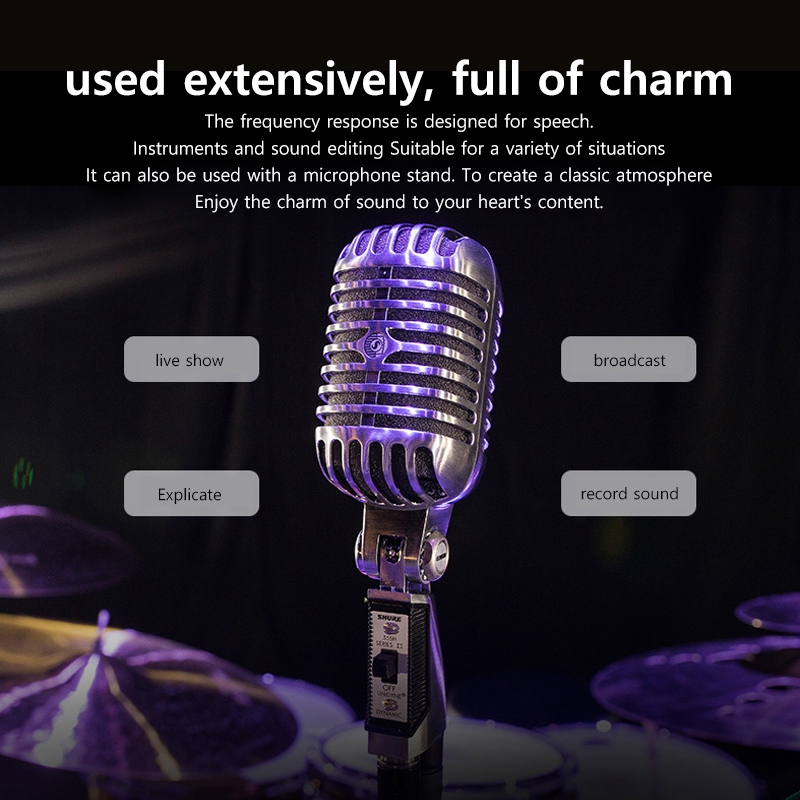 SHURE 55SH ไมโครโฟนเสียงคลาสสิกสำหรับการแสดงบนเวที K เพลงบันทึกมืออาชีพย้ายแหวน Elvis ไมโครโฟน