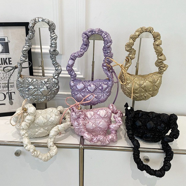 BBG-PTL กระเป๋าก้อนเมฆ กระเป๋าโฮโบ สีเมทัลลิค ขนาดเล็ก สะพายข้าง ปรับสายได้ สีพาสเทล พร้อมส่ง