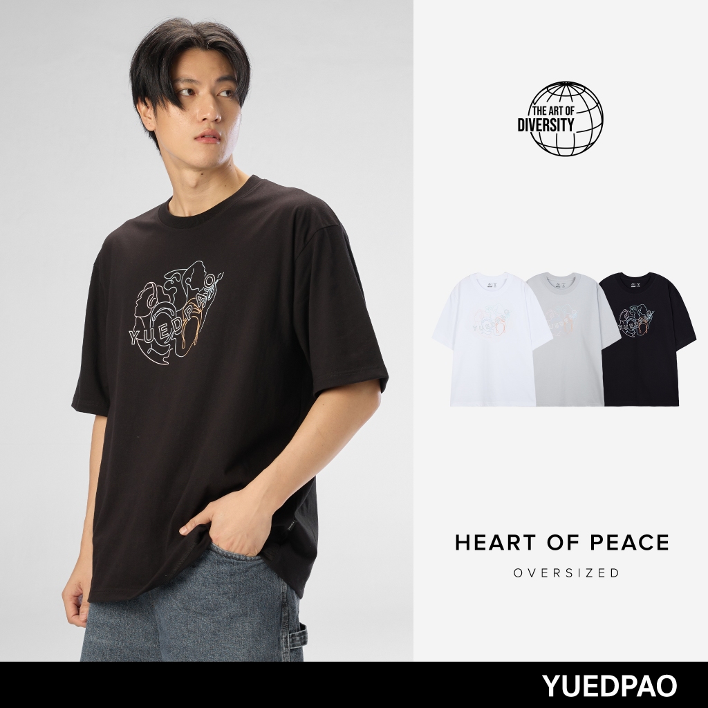 Yuedpao Oversized The Art of Diversity ผ้าหนายับยากรีดง่าย เสื้อยืดทรงหลวม เสื้อยืดเปล่า โอเวอร์ไซส์ Set Heart of Peace