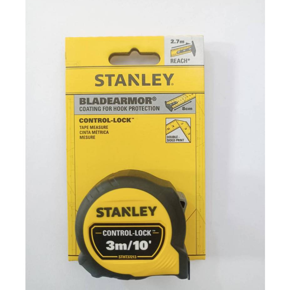 STANLEY ตลับเมตร STANLEY Control Lock 3M รุ่น STHT37213-30 พิมพ์สเกลที่สายวัดทั้ง2 ด้าน ( ถ่ายรูปจากสินค้าจริง ) ของแท้