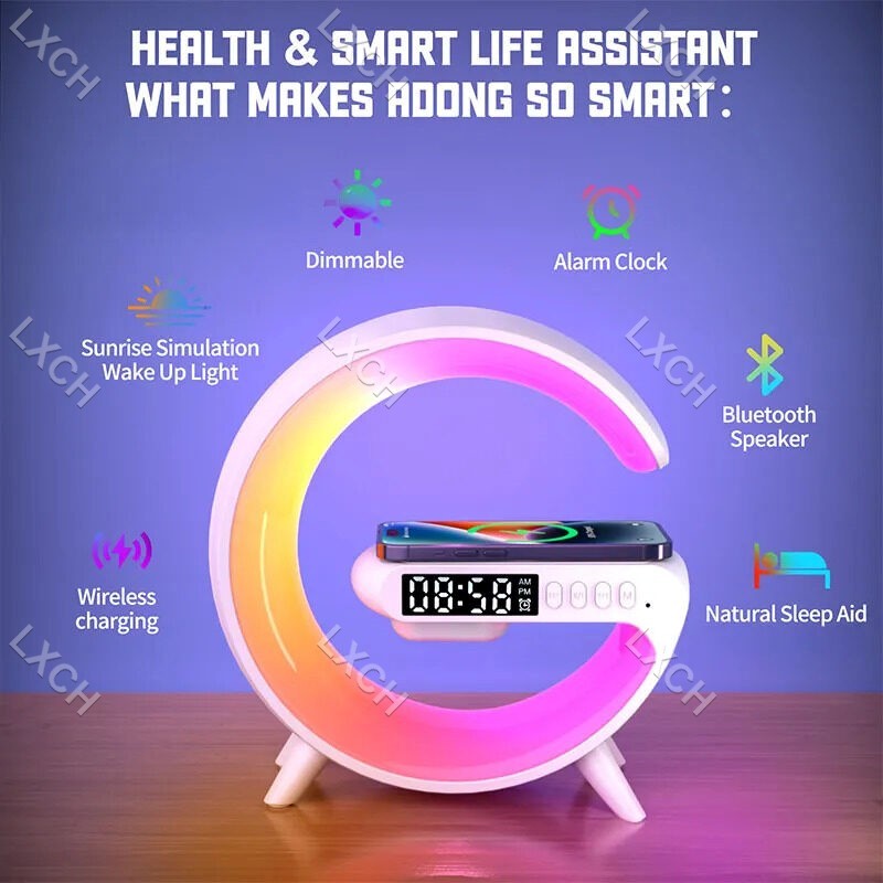 ลําโพงบลูทูธ นาฬิกาลำโพงบลูทู แท่นชาร์จไร้สาย15W โคมไฟ LED 10สี นาฬิกาปลุกอัจฉริยะ Wireless Bluetooth Speaker