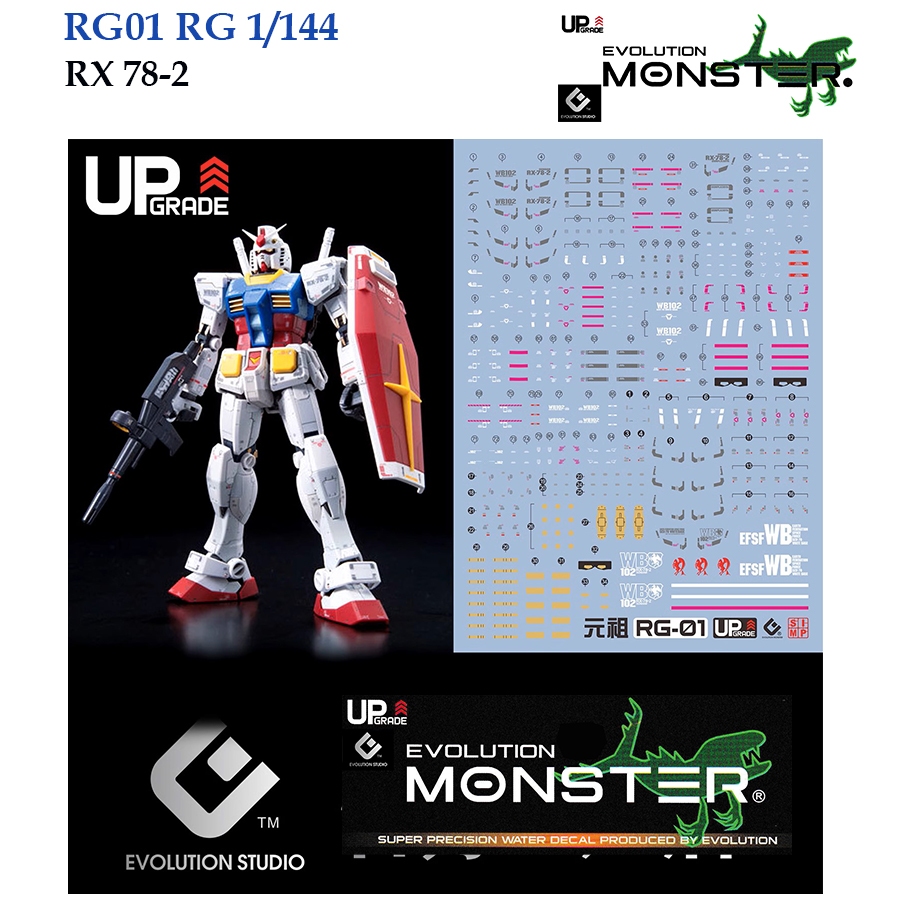 ดีคอลน้ำ [MONSTER] RG 01 RG 1/144 RX-78 2 GUNDAM WATER SLIDE DECAL FLUORESCENT RG01