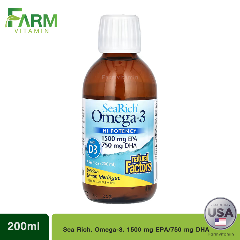 Natural Factors, Sea Rich, Omega-3, 1500 mg EPA/750 mg DHA, with Vitamin D3 Lemon Meringue, 6.76 fl 
