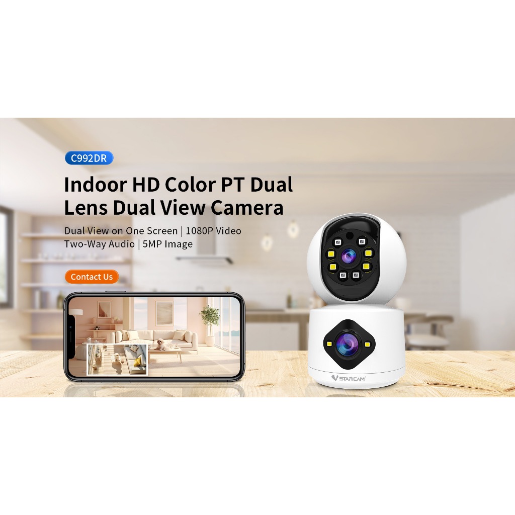 Vstarcam C992DR(เลนส์คู่) ใหม่2023 กล้องวงจรปิดไร้สาย ความละเอียด 2MP indoor มีAI+ คนตรวจจับสัญญาณเตือน