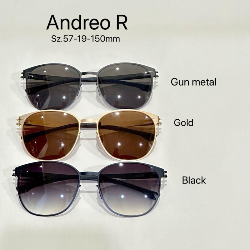 แว่นตากันแดด ic b*rlin andreo Sz. 57-19-150 mm Col. Black , gold, gun metal  สกรีนแบรนด์ครบจุด ไทเทเ