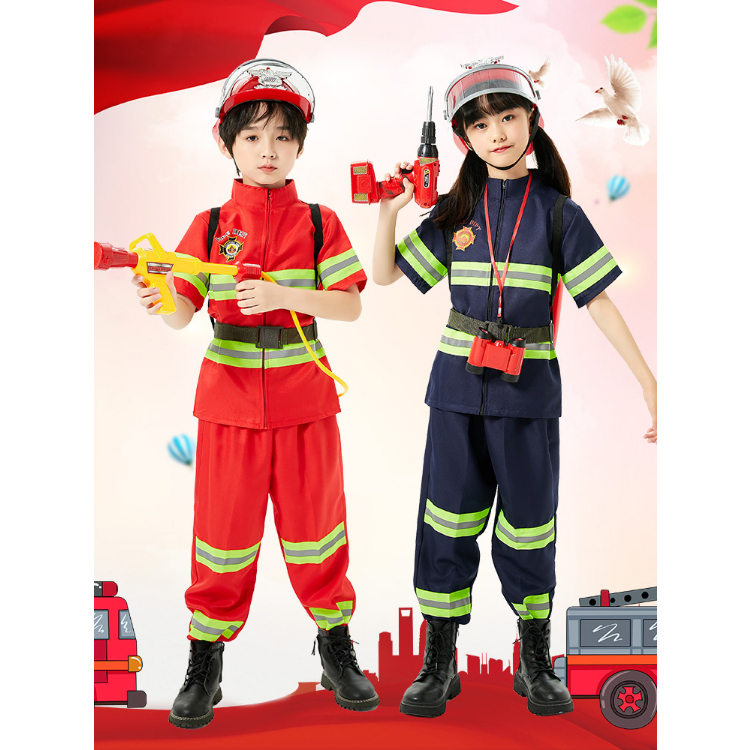 ชุดนักดับเพลิงเด็ก ชุดดับเพลิง เสื้อผ้าเข็มขัด หมวก ขวดฉีดน้ำครบชุด ชุดอาชีพเด็ก ชุดอาชีพดับเพลิงเด็ก คอสเพลดับเพลิง - รูปที่ 3