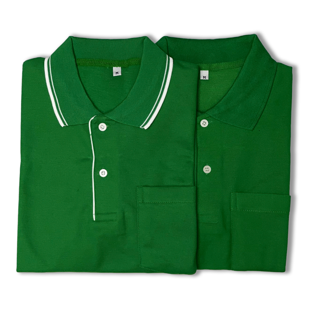 YONGYUT POLO เสื้อโปโลผู้ชาย PL14 สีเขียวล้วน และ PL15 สีเขียวขิบขาว ผ้ายืด ยับยาก