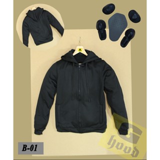 เสื้อฮู้ดการ์ดสีดำ สำหรับขับขี่มอเตอร์ไซค์ พร้อมการ์ดแข็ง  ป…