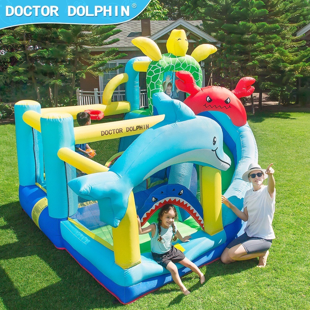 บ้านลม (มีพร้อมเครื่องเป่าลม)บ้านโลมาเป่าลมสำหรับเด็ก 270x285x210cm. ซม สไตล์สับปะรด สไลเดอร์เป่าลม