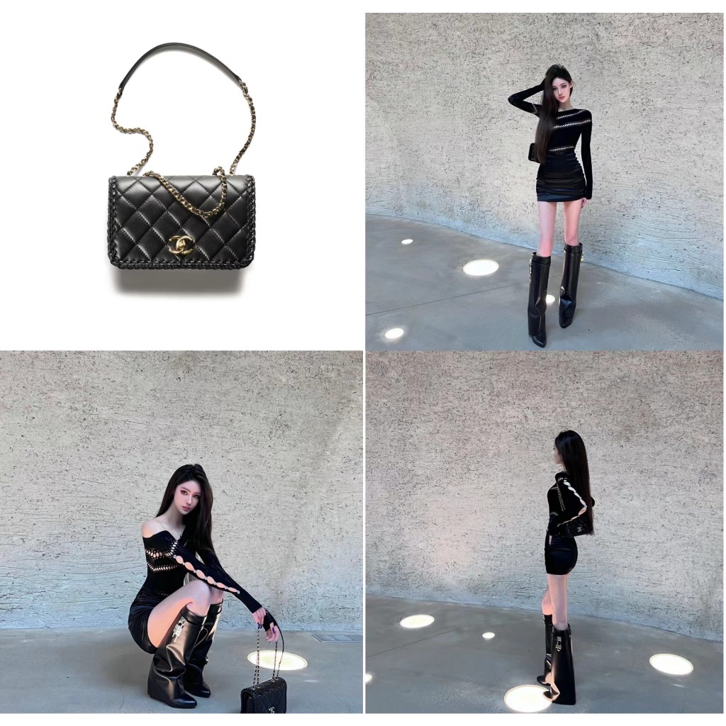 Chanel/กระเป๋าผู้หญิง PICCOLA/ ลายเพชร/Flipไหล่Crossbody Bag/100%