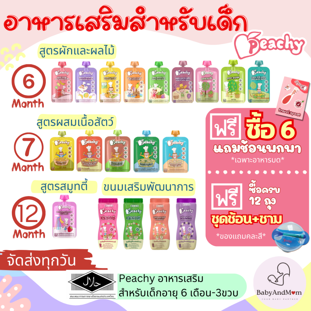 (ซื้อ6แถมช้อน/ซื้อ12แถมชุดชาม) Peachy พีชชี่ อาหารเสริมสำหรับเด็กเล็ก อายุ 6 เดือน-3 ปี อาหารเสริมเด็ก อาหารเด็ก พิชชี่