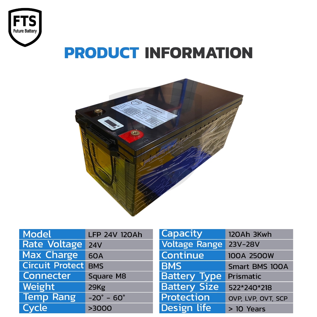LFP แบตลิเธียม  Battery 24v 120Ah, 230Ah 3, 5.8Kwh