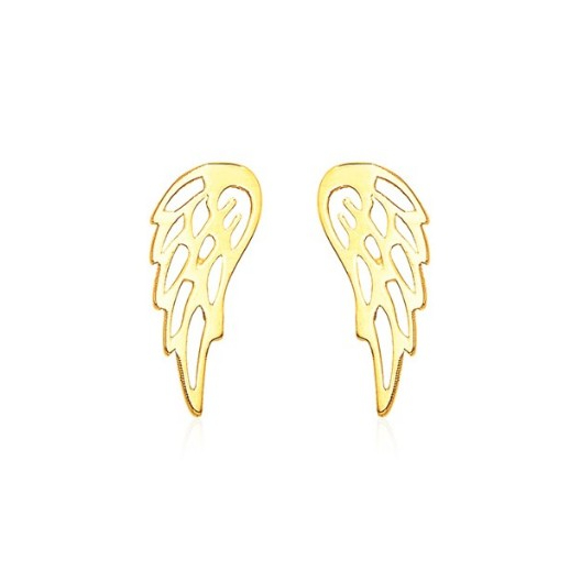 Nathalias NY  ต่างหูปีกทองขัดเงา 14k:  14k Yellow Gold Polished Wing Post Earrings:  พรีออเดอร์ 10-1