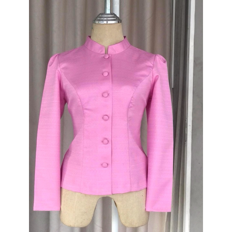 เสื้อไหมลาว ทรงจิตรลดา สีชมพูอ่อน