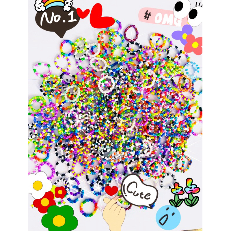 แหวนลูกปัด 1 บาท 💋 😎มีสีเท่ๆ และ 🥰สีน่ารักสดใส🌈 ของจีบลูกค้า ของปัจฉิม (คละแบบ)