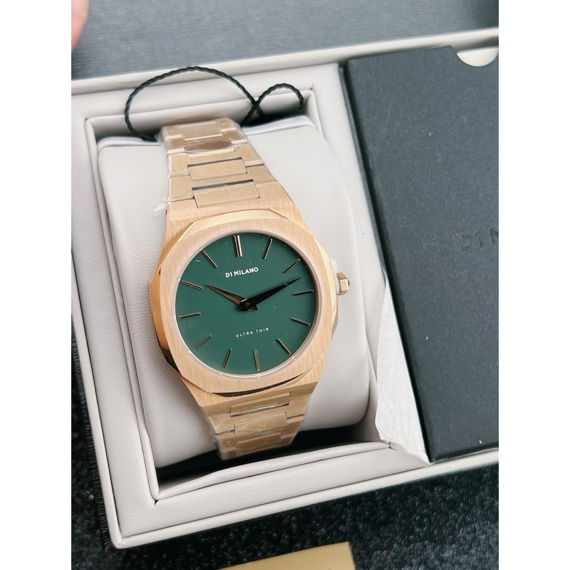 ⌚️นาฬิกาข้อมือ  D1 Milano 🇮🇹 รุ่น ULTRA THIN EMERALD💚 ตัวเรือนบาง รุ่นใหม่ ⏱️34 mm boysize