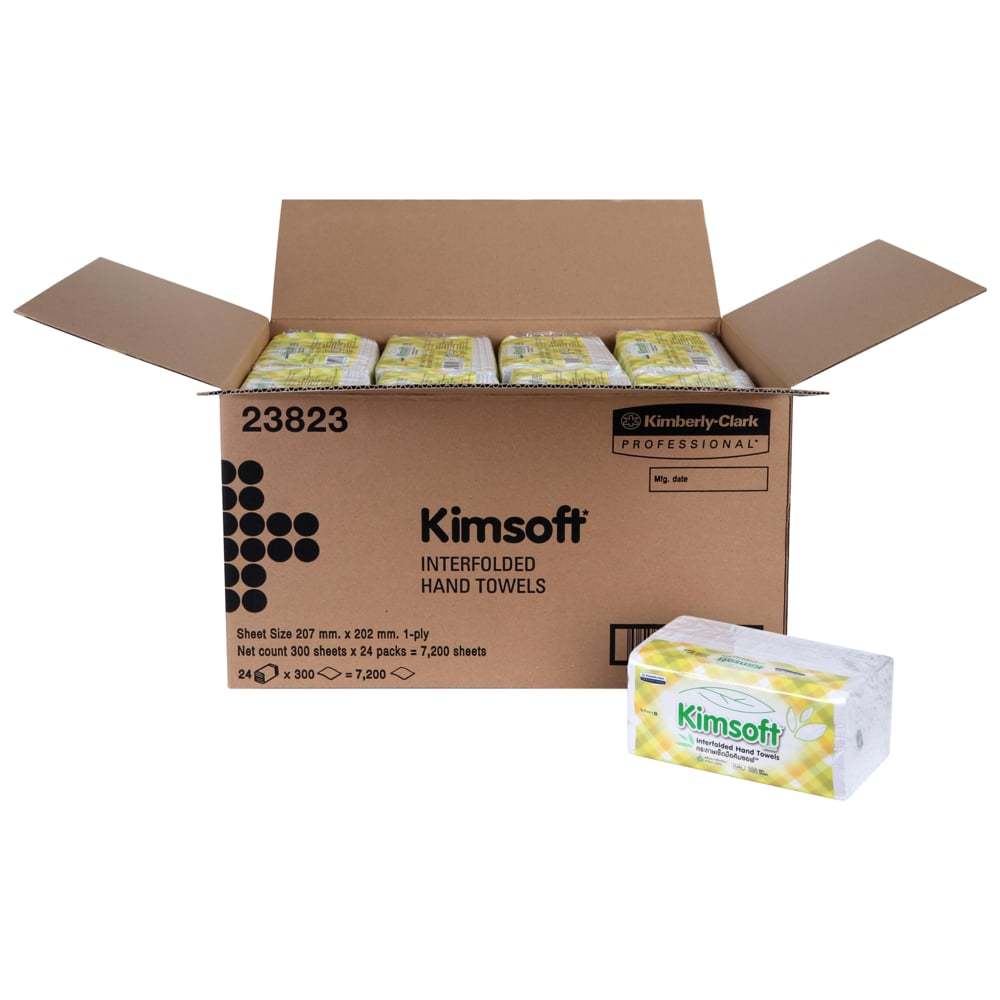 กระดาษเช็ดมือแบบพับครึ่ง Kimsoft® (23823), สีขาว 1 ชั้น, 24 แพ็ค / กล่อง, 300 แผ่น / แพ็ค (รวม 7,200 แผ่น)