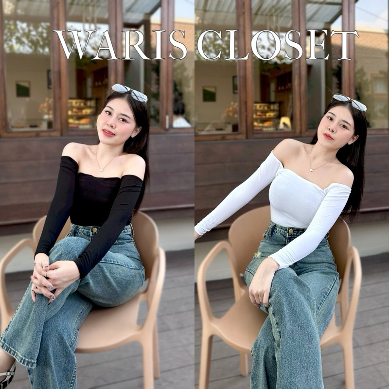 WARIS เสื้อเรย่อนแขนยาวปาดไหล่ เกรดคุณภาพno.1 คัทติ้งสวยเนี้ยบ ทรงเป๊ะ มาในสีคุมโทน แมทช์ง่าย ได้ทุกลุค ไม่มีเอ้าท์เลยจร
