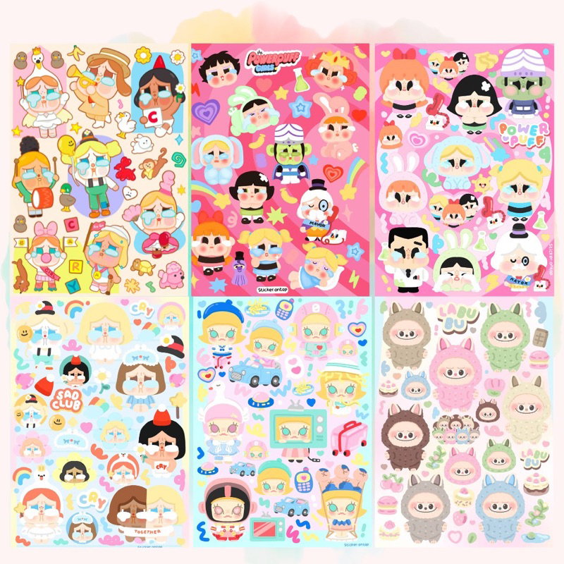 สติ๊กเกอร์ PVC ไดคัท กันน้ำ กันเรซิ่น ขนาด A6 ลาย Crybaby, Molly , Labubu , dimoo(ลาย Art Toy)