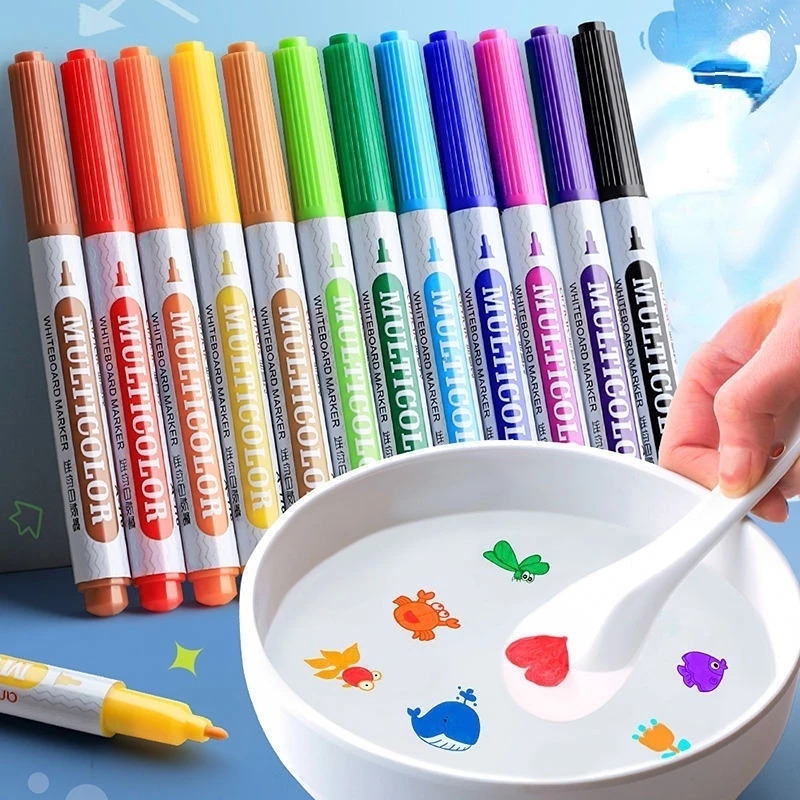 (พร้อมส่ง) ปากกามาร์กเกอร์ ของเล่นวาดรูป วาดภาพระบายสีน้ํา 8/12 สี ลอยน้ําได้ เมจิก หลากสี Jane Montessori