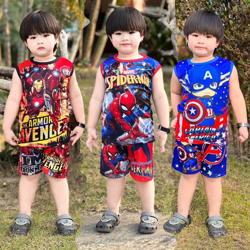 ชุดเซ็ทรุ่นHERO เสื้อกล้าม+กางเกงขาสั้น ชุดเด็ก ลายซุปเปอร์ฮีโร่ ผ้าไมโครไฟเบอร์