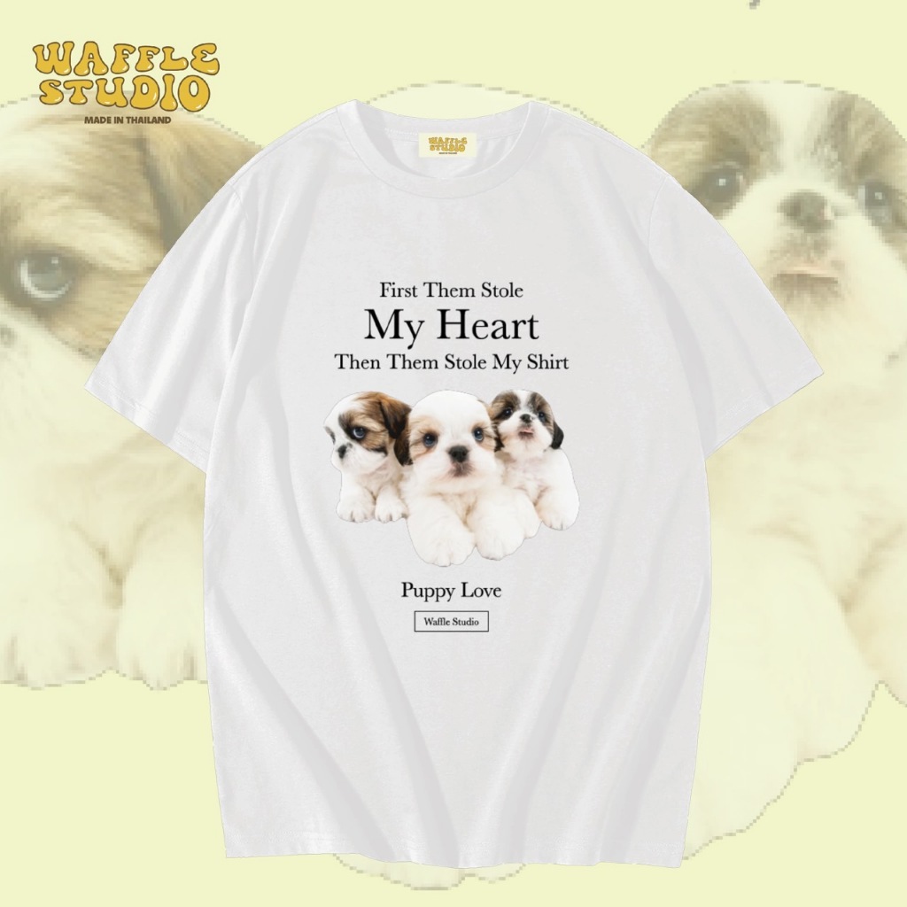 [ ส่งฟรี ] WS0049 เสื้อยืดโอเวอร์ไซส์ เสื้อยืดเกาหลี ผ้าคอตตอน100% เสื้อยืด น้องหมา WAFFLE STUDIO