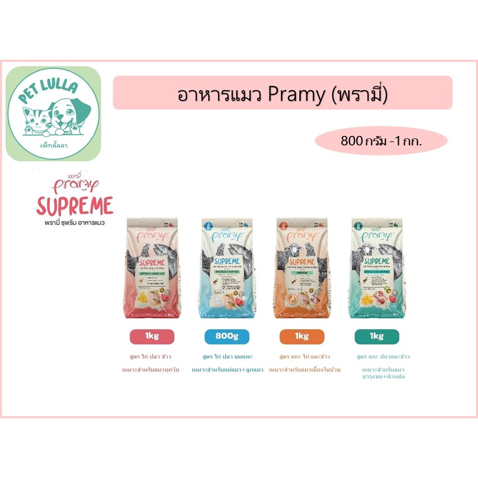 พรามี่ ซุพรีม Pramy Supreme อาหารเม็ดแมว ชนิดเม็ด แบ่งขาย บรรจุ 800กรัม-1กิโลกรัม/ต่อถุง